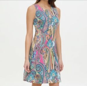 Tommy Hilfiger Women's Paisley Print Colorful Dress Sleeveless Size 14